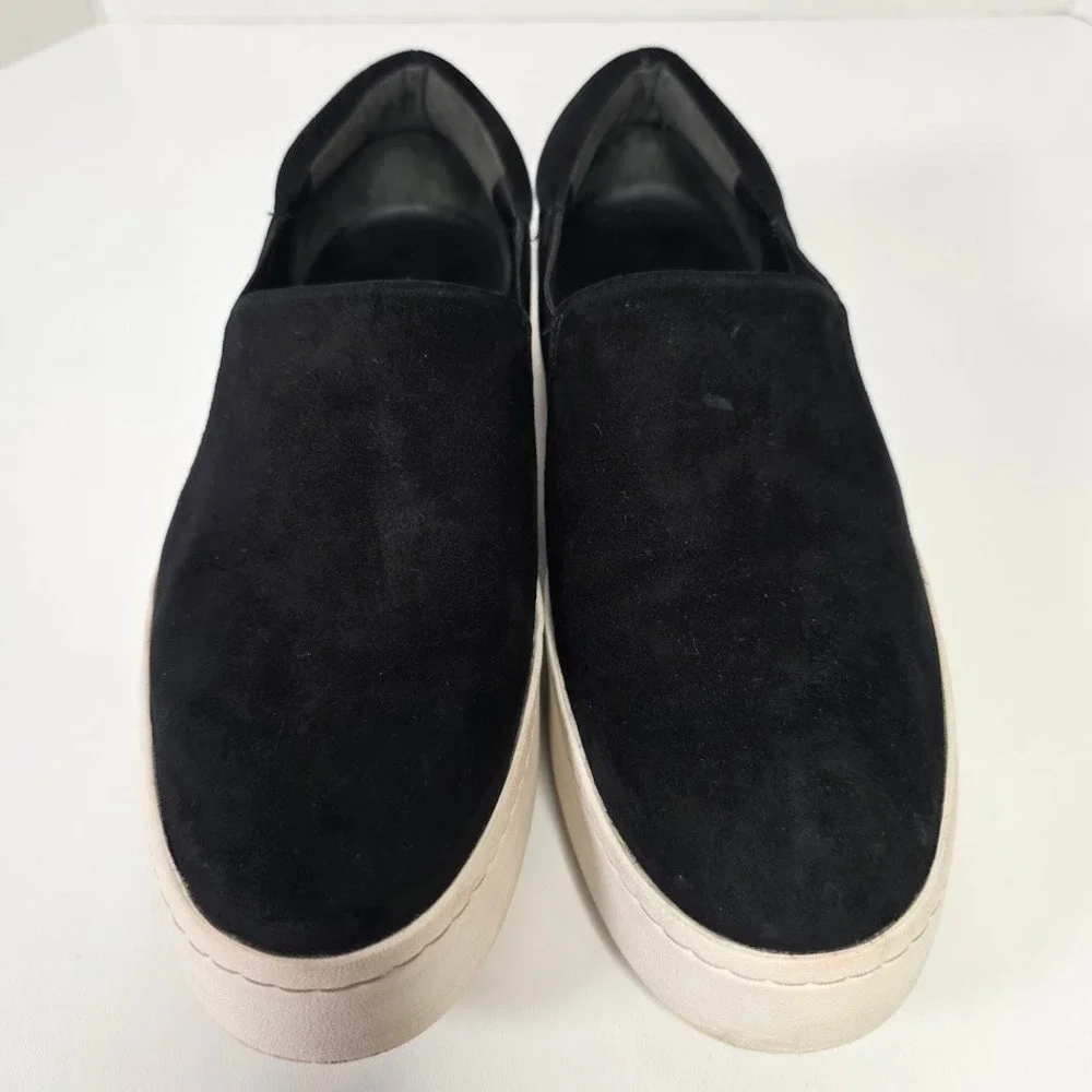Vince Women US 8 EUR 38 Warren Black Suede Platform Slip On Sneakers‎ Shoes